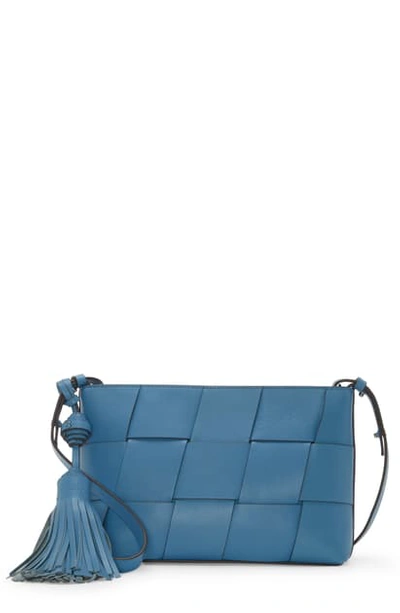 Shop Vince Camuto Josy Woven Leather Crossbody Bag In Blue Isle