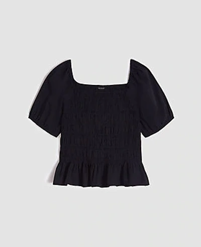 Shop Ann Taylor Smocked Peplum Top In Black