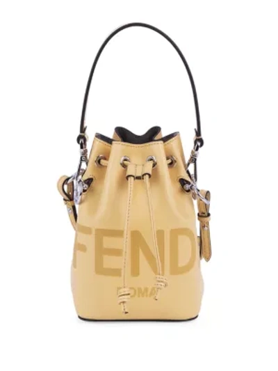 Shop Fendi Women's Mini Mon Tresor Leather Bucket Bag In Semolina Palladium