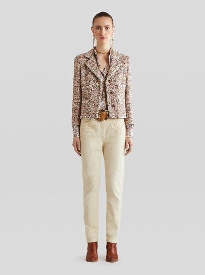 Shop Etro Embroidered Jeans In Beige