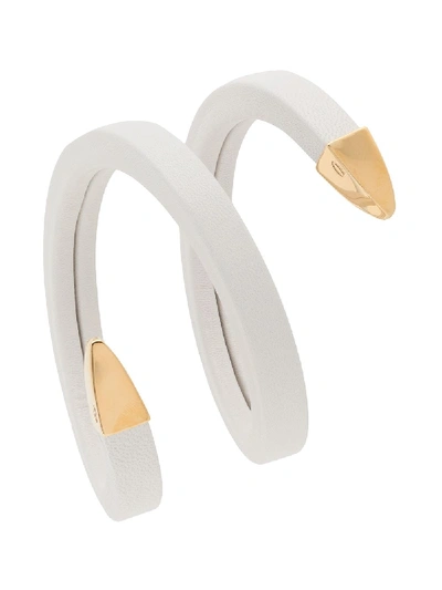 Shop Bottega Veneta Leather Coined Cuff Bracelet In White