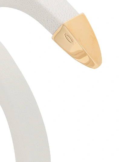 Shop Bottega Veneta Leather Coined Cuff Bracelet In White