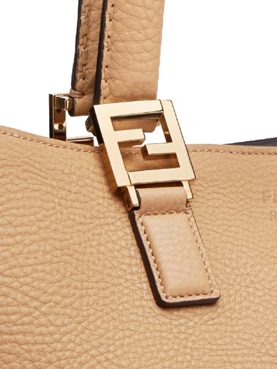 Shop Fendi Ff Leather Tote Bag In Beige