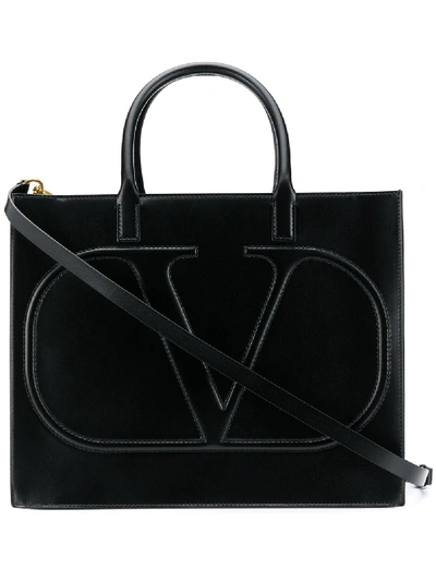 Shop Valentino Vlogo Leather Handbag In Black
