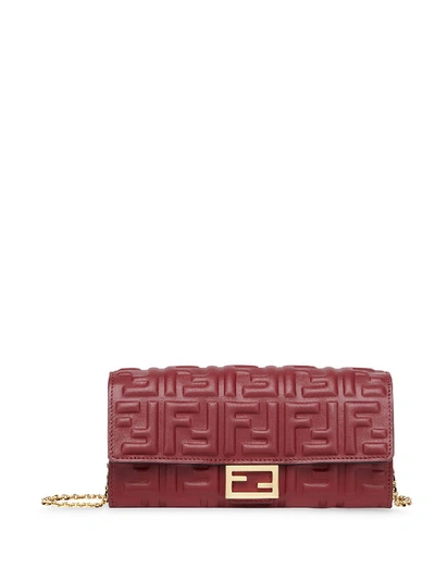 Fendi Red/Brown Embossed Leather F Wallet On Chain Fendi