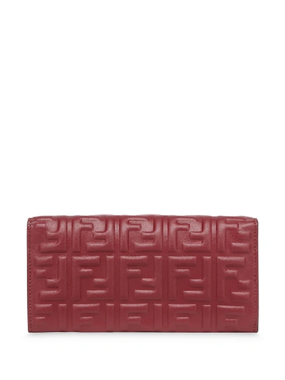 Shop Fendi Leather Continental Wallet With Chain In Red