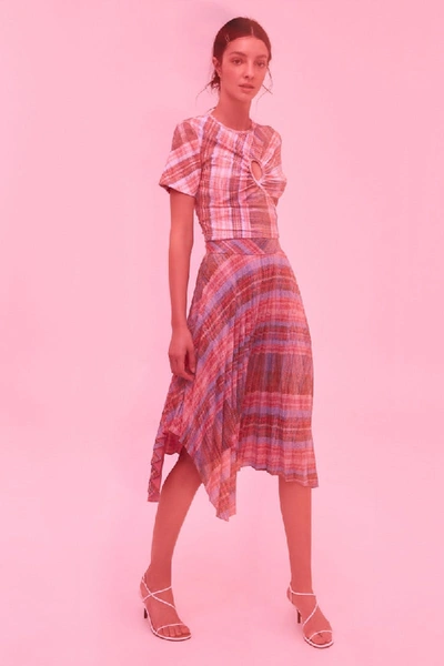 Shop C/meo Collective Different Story Short Sleeve Top In Pink Tartan