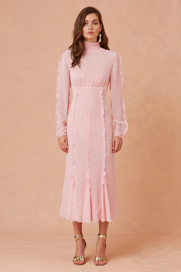long sleeve chiffon midi dress