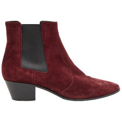 Pre-owned Saint Laurent Burgundy Suede Ankle Boots