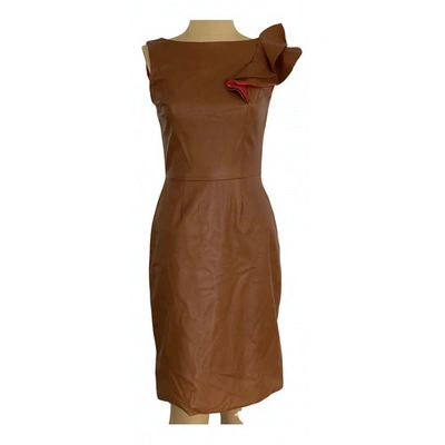 Pre-owned Christian Siriano Leather Mini Dress In Camel