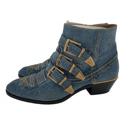 Pre-owned Chloé Susanna Blue Cloth Ankle Boots