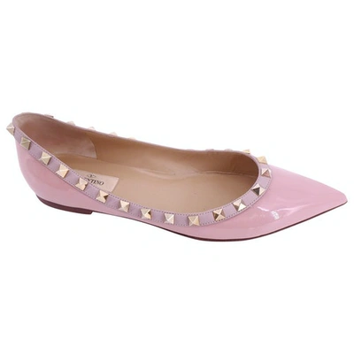 Pre-owned Valentino Garavani Rockstud Pink Patent Leather Ballet Flats