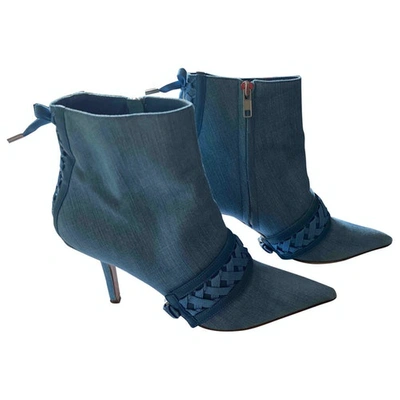 Pre-owned Dior Blue Cloth Ankle Boots