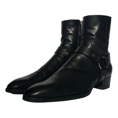 Pre-owned Saint Laurent Wyatt Leather Boots In Black