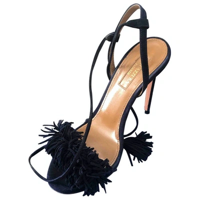 Pre-owned Aquazzura Wild Thing Navy Suede Sandals