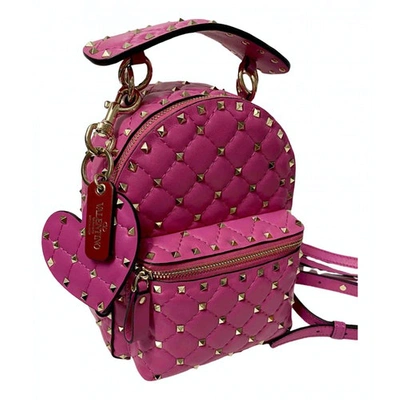 Pre-owned Valentino Garavani Rockstud Spike Pink Leather Backpack