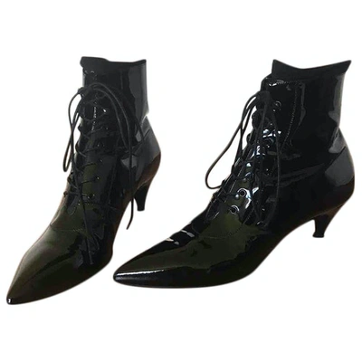 Pre-owned Saint Laurent Charlotte Black Patent Leather Ankle Boots