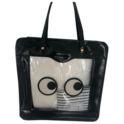Pre-owned Anya Hindmarch Patent Leather Tote In Navy