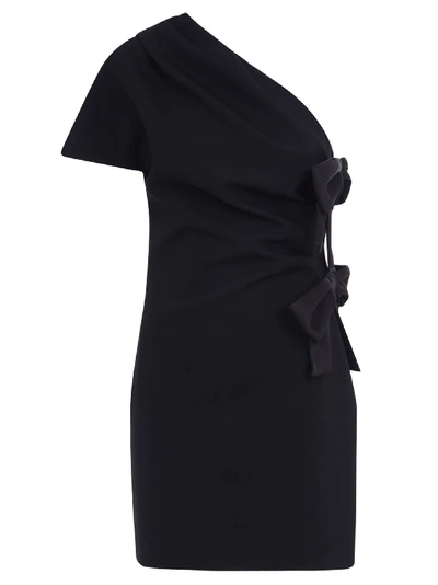 Shop Saint Laurent Single-shoulder Bow Dress In Black