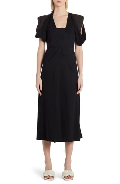 Shop Bottega Veneta Cutout Midi Dress In Black Lagoon