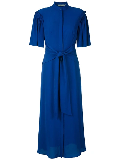 Shop Reinaldo Lourenço Tie Waist Midi Dress In Blue