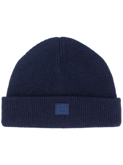 Shop Acne Studios Face Patch Beanie In Blue