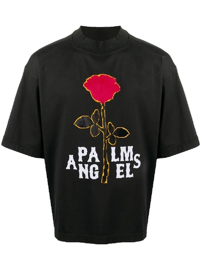 Shop Palm Angels Rose Print Logot-shirt In Black