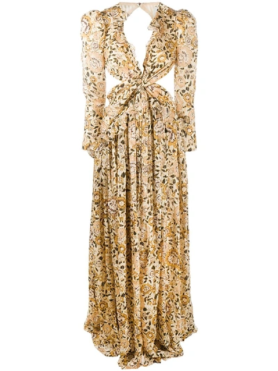 Shop Etro Floral-print Open Back Gown In Neutrals