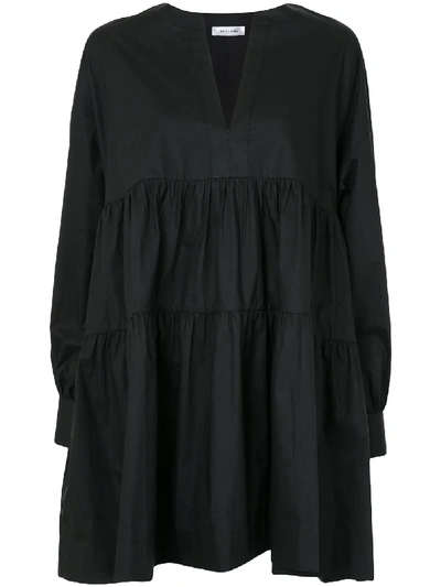 Shop Anine Bing Addison Tiered Cotton Dress In Black