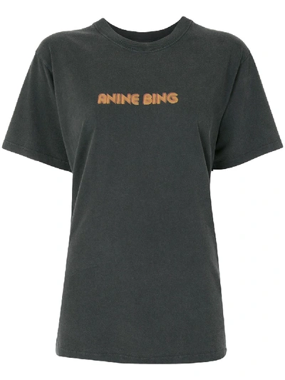 Shop Anine Bing Lili Retro Bing-print Cotton T-shirt In Grey