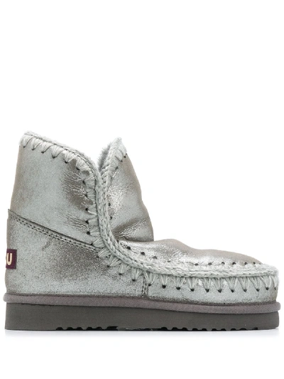 Shop Mou Eskimo Sherling Ankle Boots In Grey