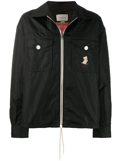 Shop Gucci Oversize Bomber Jacket With Cat Embroidery In Black