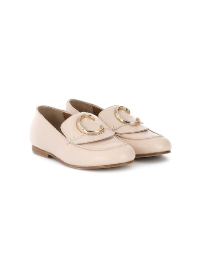 Shop Chloé C Buckle Leather Loafers In Pink