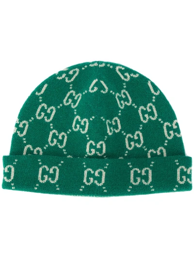 Shop Gucci Gg Knitted Hat In Green