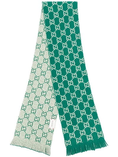 Shop Gucci Gg Knitted Scarf In Green