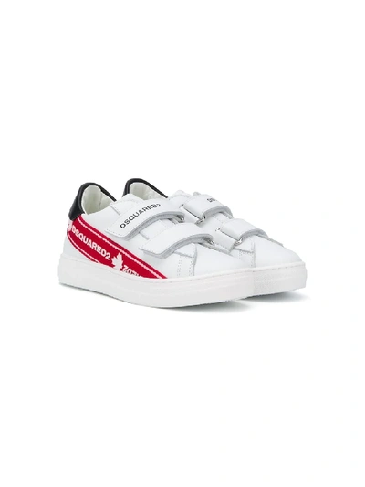 Shop Dsquared2 Touch-strap Leather Sneakers In White