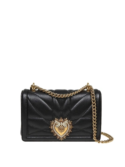 Shop Dolce & Gabbana Devotion Small Quilted Napa Crossbody In Black