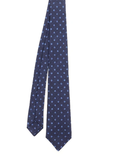 Shop Kiton Shimmering Effect Polka Dot Patterned Tie In Blue