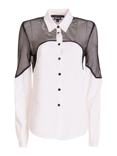 Shop Just Cavalli Contrasting Panel Shirt In White