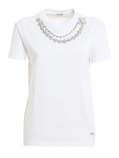 Shop Miu Miu Embellished T-shirt In White