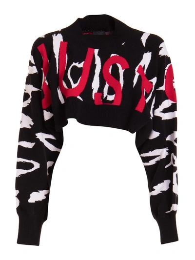 Shop Just Cavalli Animal Print Cropped Sweater In Black