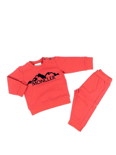 Shop Moncler Logo Print Sweatshirt And Matching Trousers In Red