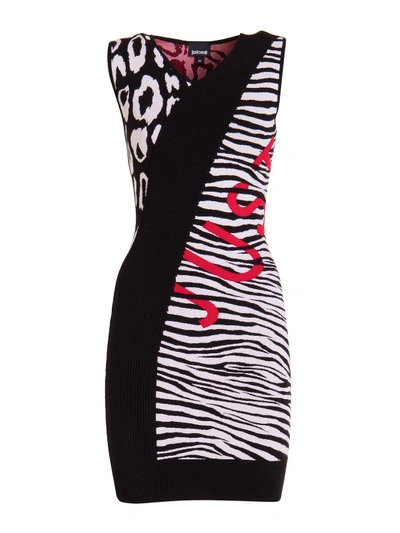 Shop Just Cavalli Animal Print Knitted Dress In Black