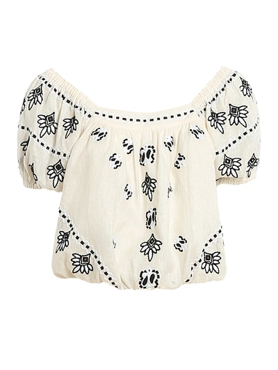 Shop Tory Burch Embroidered Linen  Crop Top In Cream
