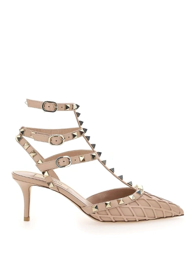 Shop Valentino Rockstud Sandals In Nude And Neutrals