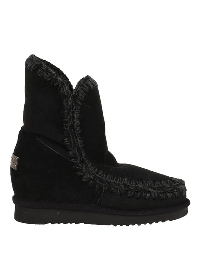 Shop Mou Eskimo Inner Wedge Short Boots In Black