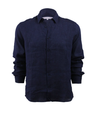 Shop Orlebar Brown Morton Linen Dark Navy Tailored Linen Shirt