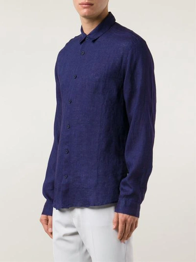 Shop Orlebar Brown Morton Linen Dark Navy Tailored Linen Shirt