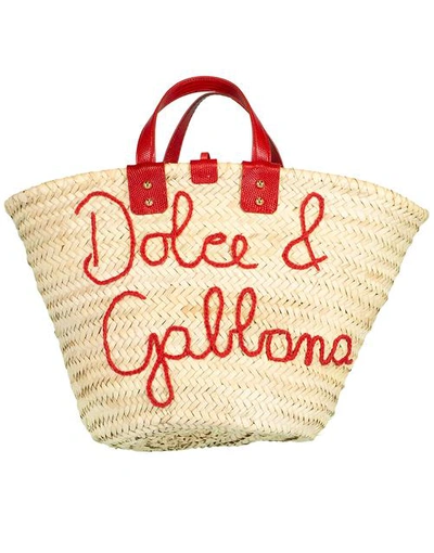 Shop Dolce & Gabbana Kendra Basket Tote In Red/nat