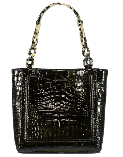 Shop Edie Parker Black Embossed Croc Mini Tote